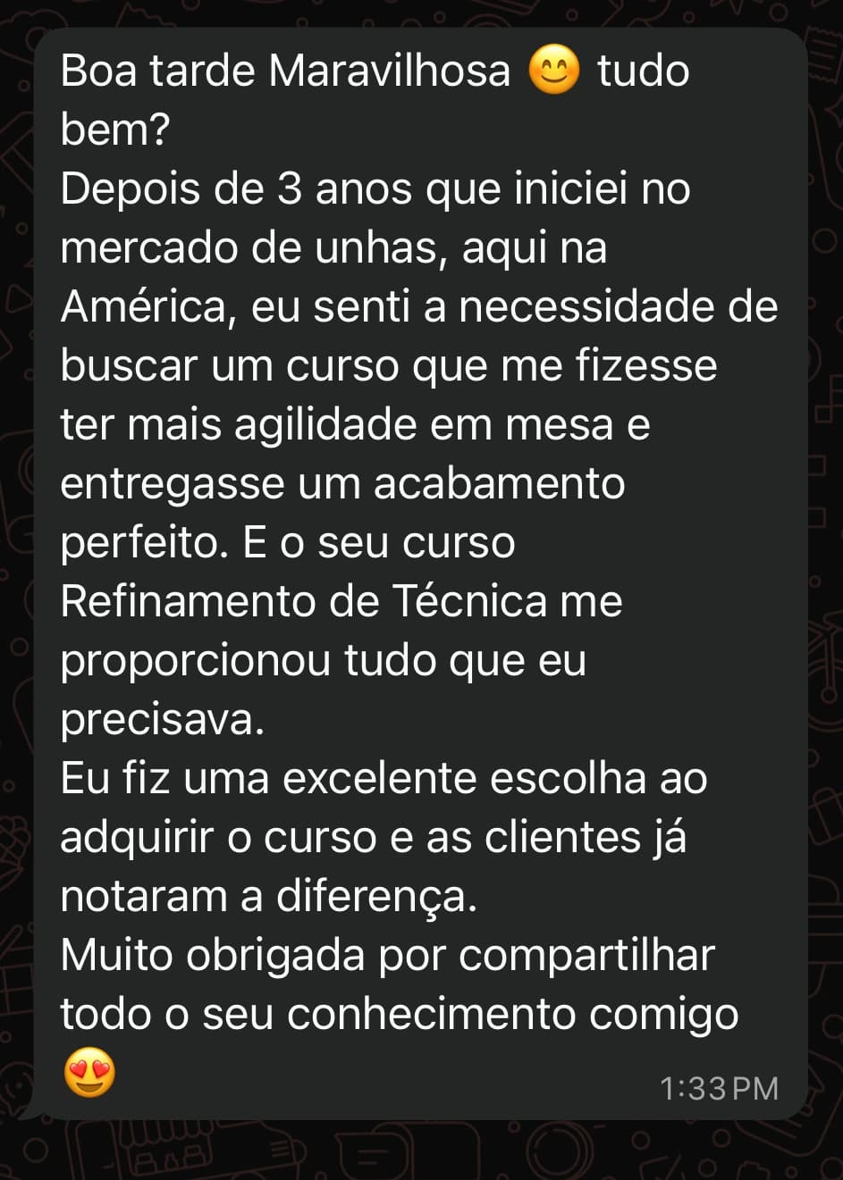 Depoimento de aluna - Curso Refinamento de Técnica