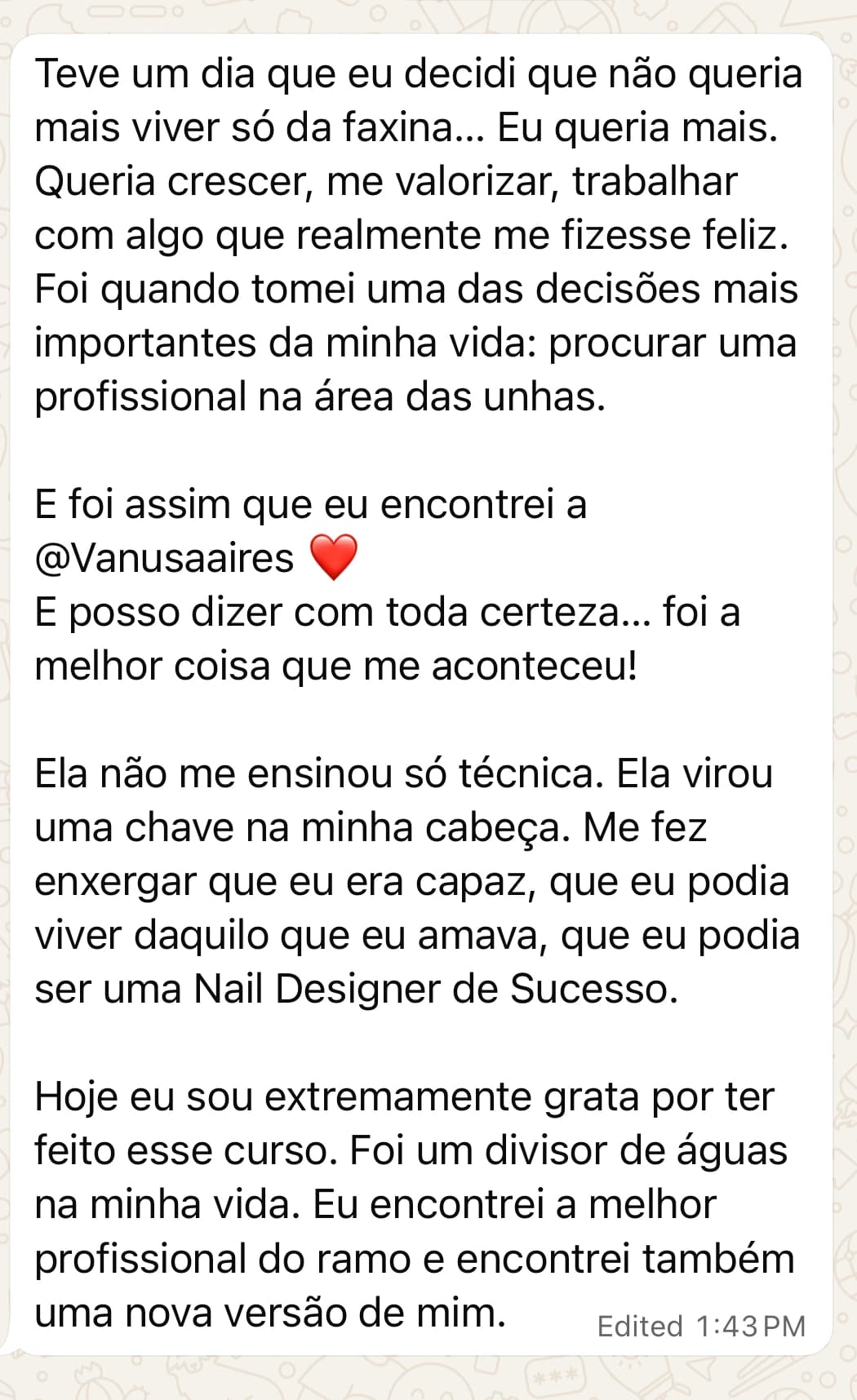 Depoimento de aluna - Curso Refinamento de Técnica